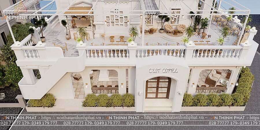 C'est Coffee - 420m² - Phong cách Địa Trung Hải