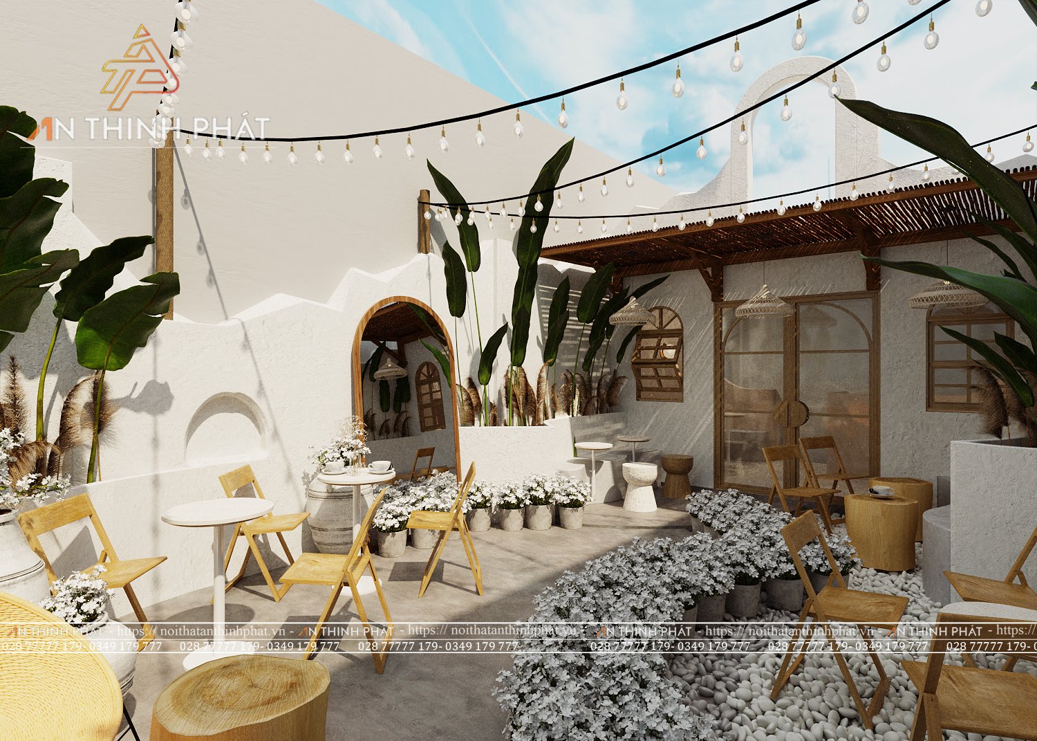 rooftop phong cách Địa Trung Hải Những đường nét cong tròn, có sự góp mặt của cây nhiệt đới