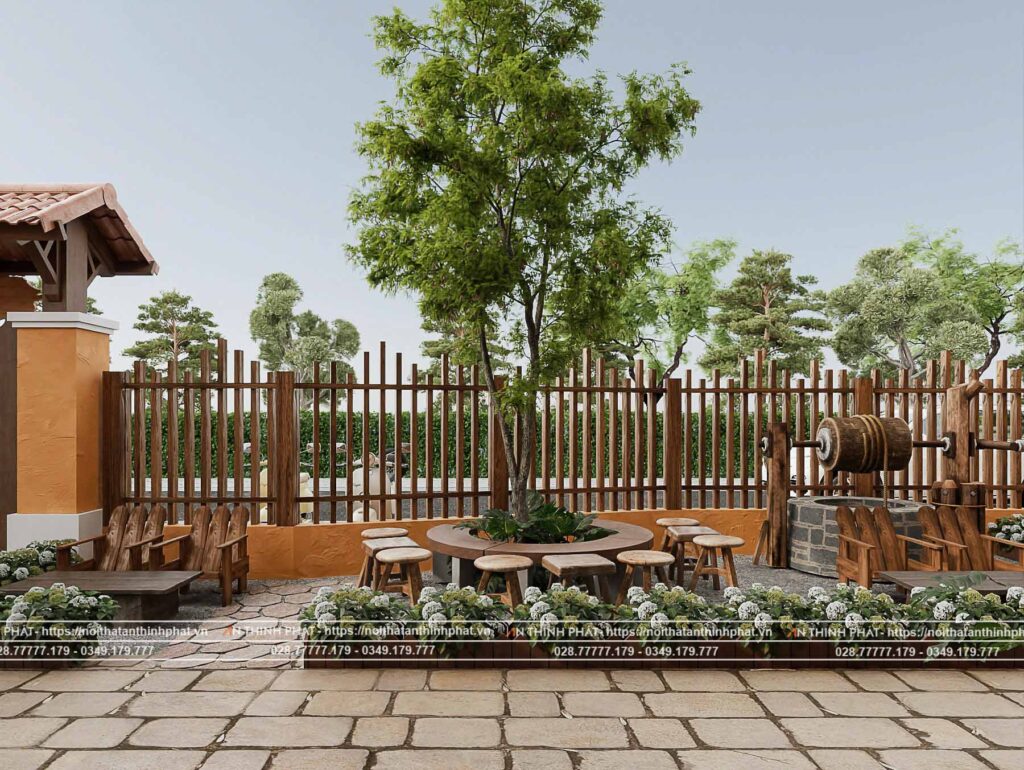 Khoảng hàng rào có những chiếc cây to và rợp bóng mát, vị trí này ngồi thưởng thức ly cafe nghe tiếng gió rì rào thi tuyệt vời lắm ạ