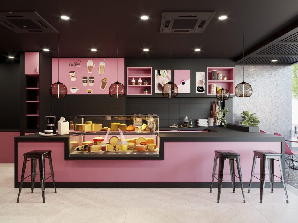 Quầy pha chế được lấy ý tưởng từ màu chủ đạo của nhóm nhạc Hàn Quốc Blackpink