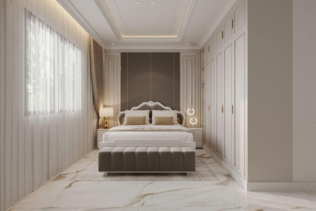 Nội thất căn hộ Quận 12 - 48m2 2 Giường ngủ của gia chủ được thiết kế đơn giản nhưng tinh tế, toát lên sự hiện đại và sang trọng