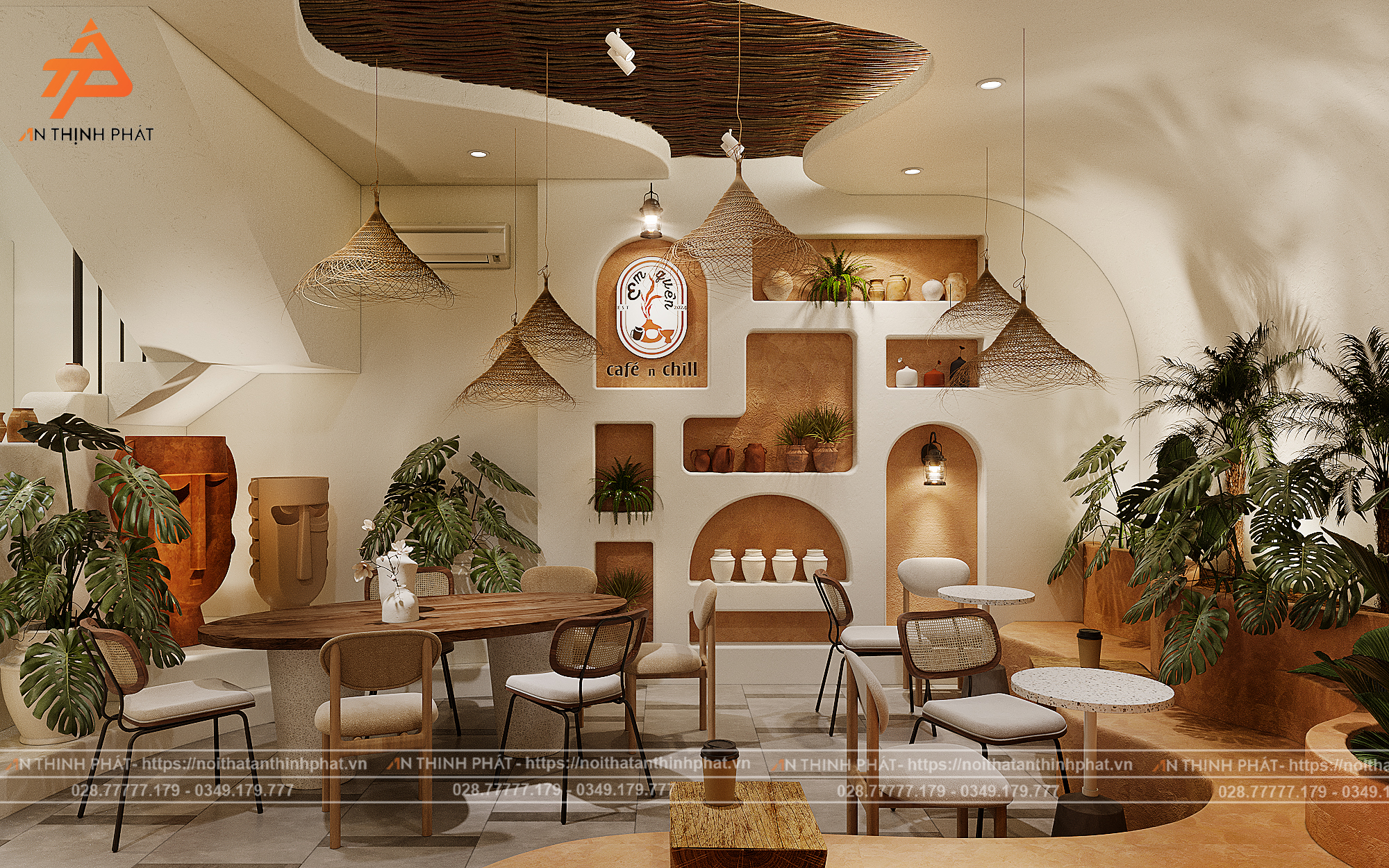 Em Xinh Coffee - 148 m² - Phong Cách Địa Trung Hải 1 Em Xinh Coffe thiết kế bởi Kiến trúc Nội thất An Thịnh Phát