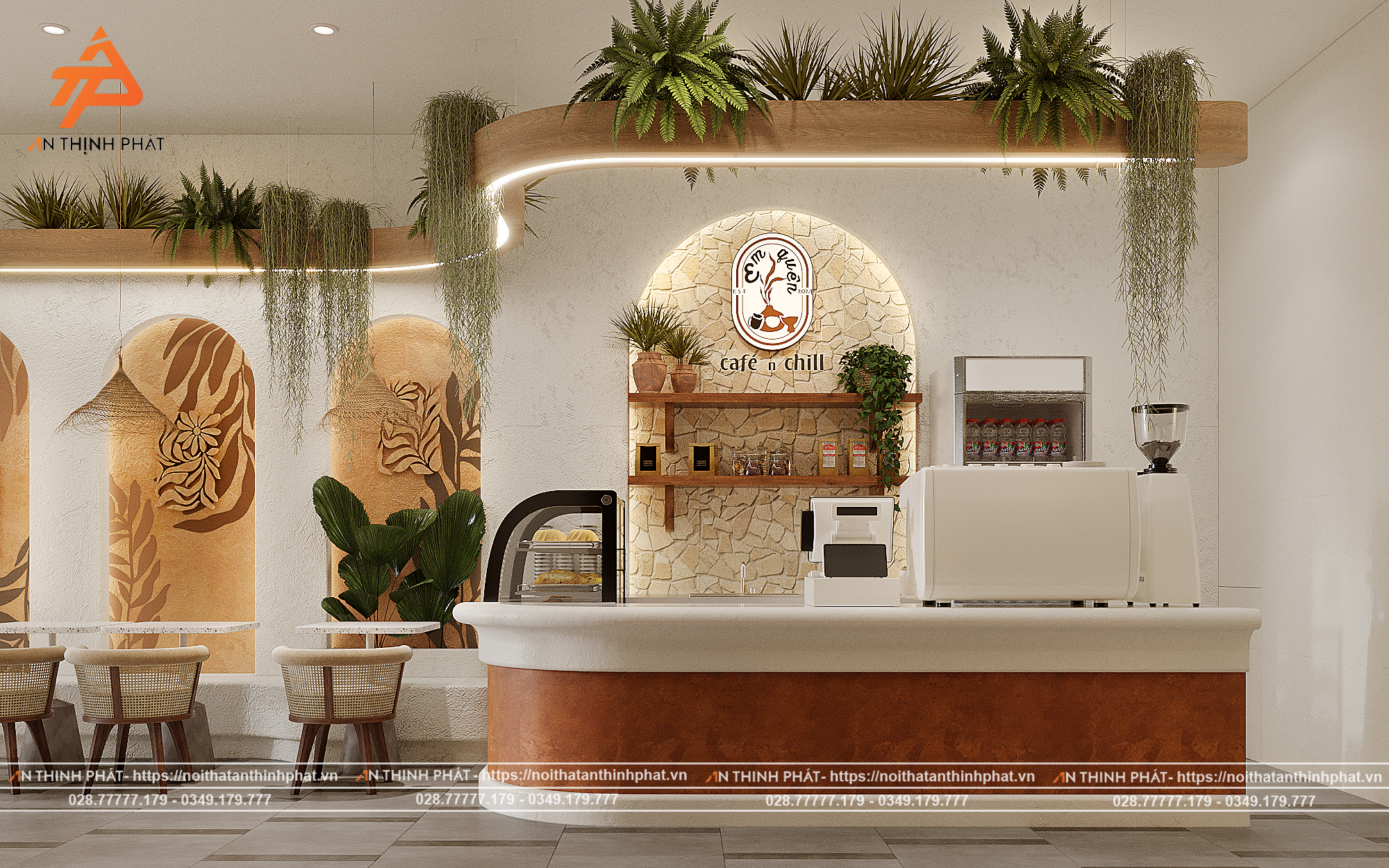 Em Xinh Coffee - 148 m² - Phong Cách Địa Trung Hải 2 Em Xinh Coffe thiết kế bởi Kiến trúc Nội thất An Thịnh Phát