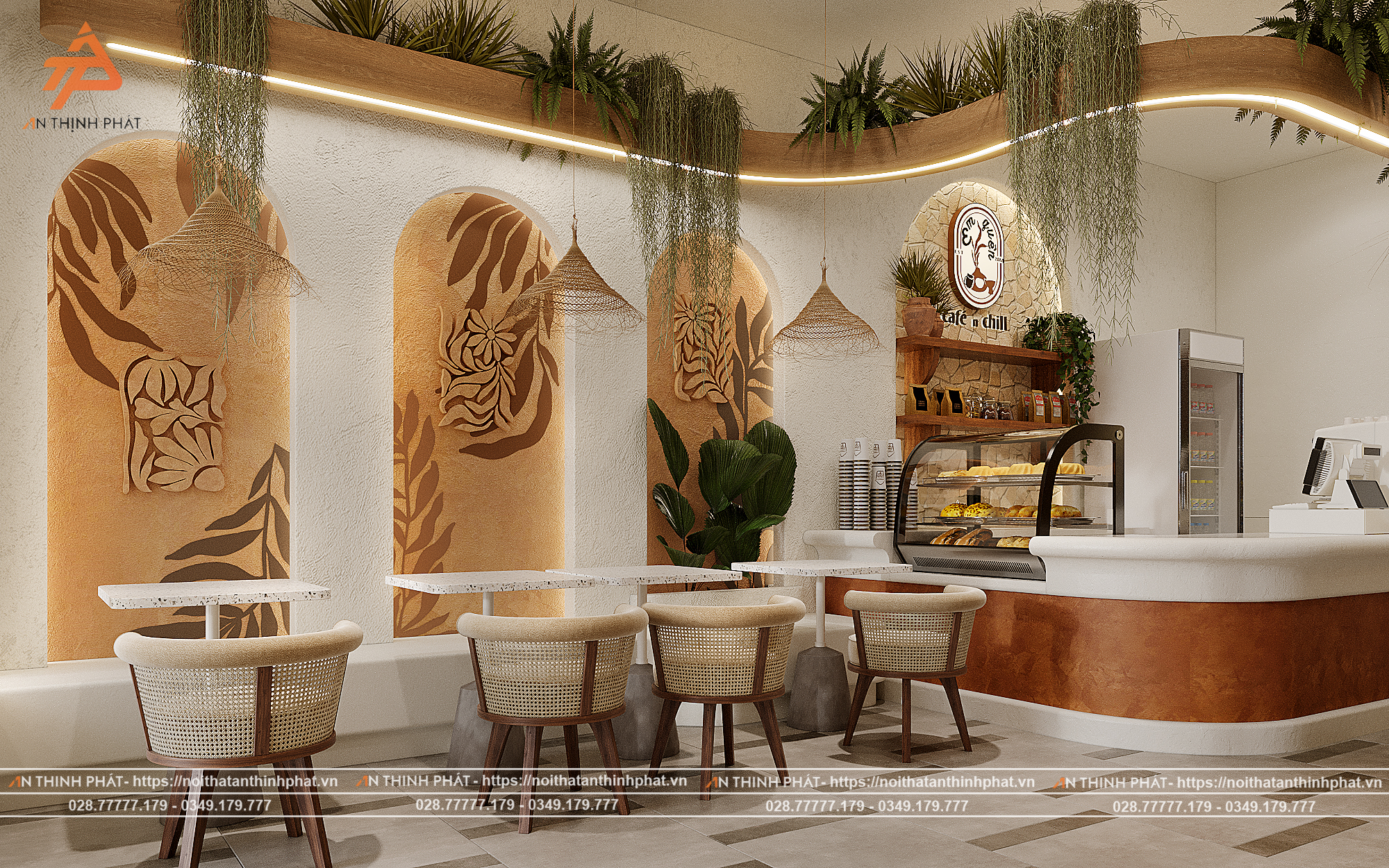 Em Xinh Coffee - 148 m² - Phong Cách Địa Trung Hải 3 Em Xinh Coffe thiết kế bởi Kiến trúc Nội thất An Thịnh Phát