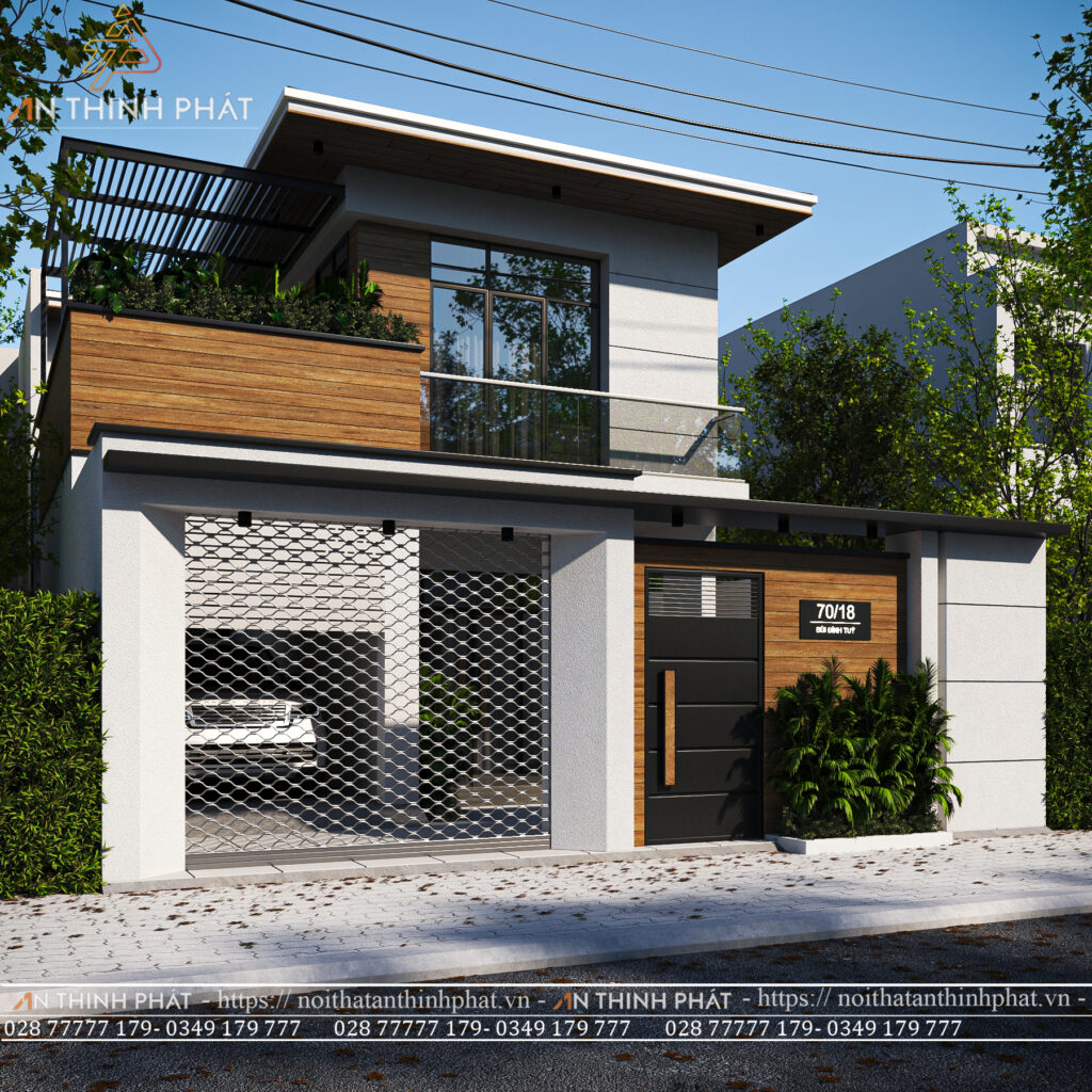 Ngoại thất nhà phố 260m2 - Long Thành, Đồng Nai 2 Thiết kế ngoại thất nhà phố 240m2 của Mr Quân tại Long Thành Đồng Nai