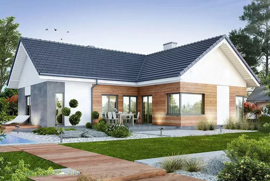 Mái ngói kết hợp hình khối chữ L mang lại sự thông thoáng và thuận tiện di chuyển