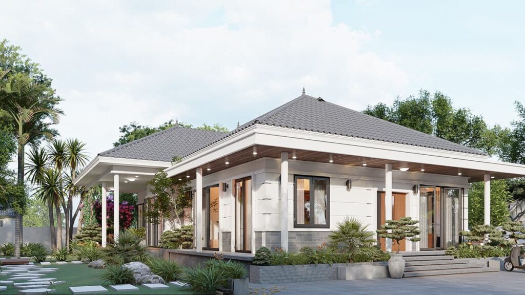 Mẫu nhà mái ngói 1 tầng đẹp phù hợp xây dựng tại cả khu vực thành thị và nông thôn