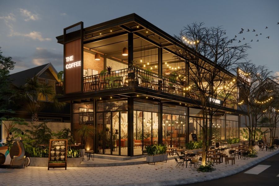 QUÁN CAFE KHUNG THÉP 1 TẦNG ĐƠN GIẢN ĐẸP BỀN VỮNG VỚI CHI PHÍ ĐẦU TƯ HỢP LÝ