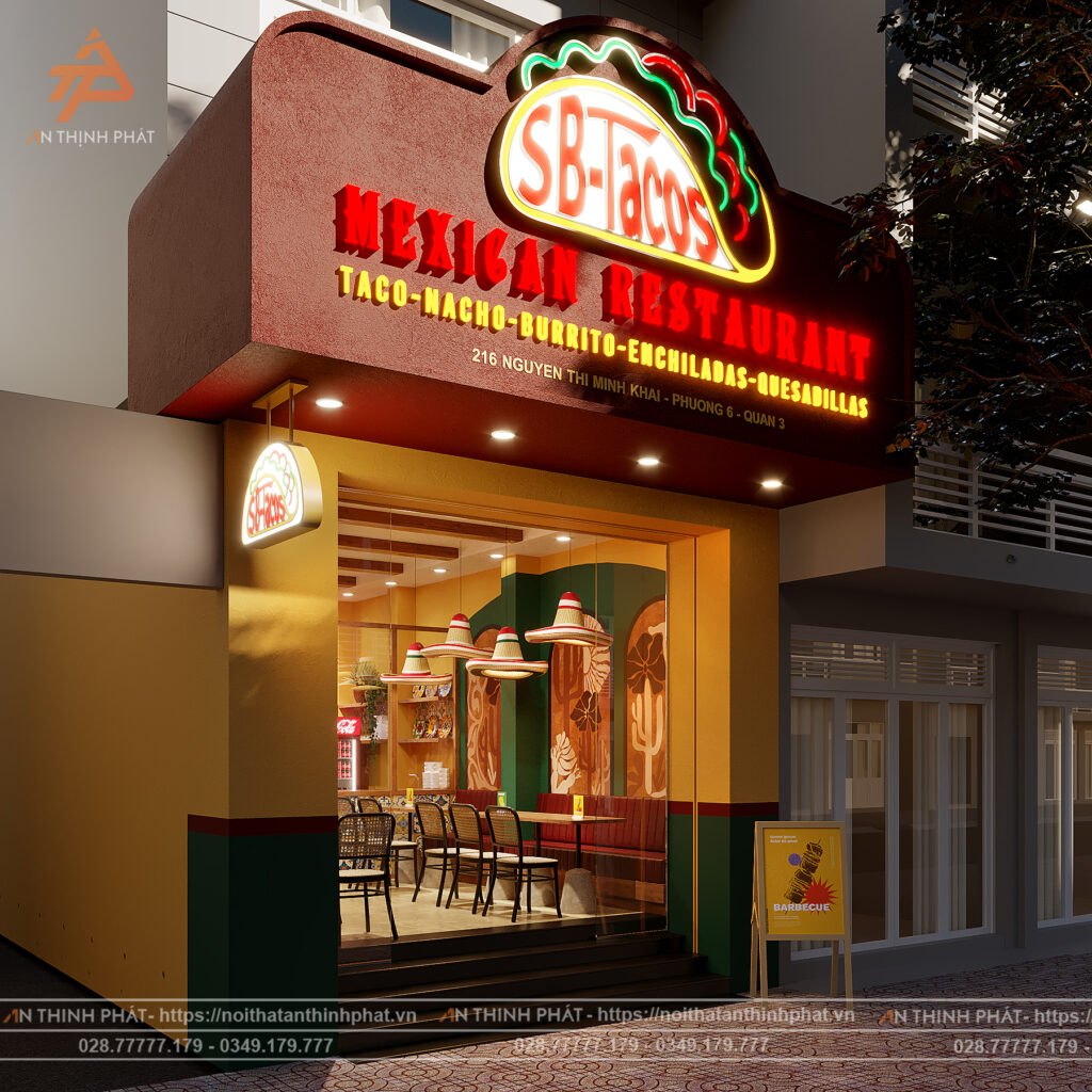 Không gian mở với tường kính trong thiết kế SB Tacos
