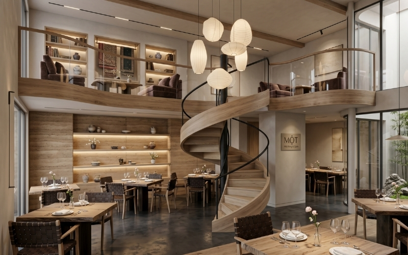 Thiết kế nhà hàng 2 tầng 