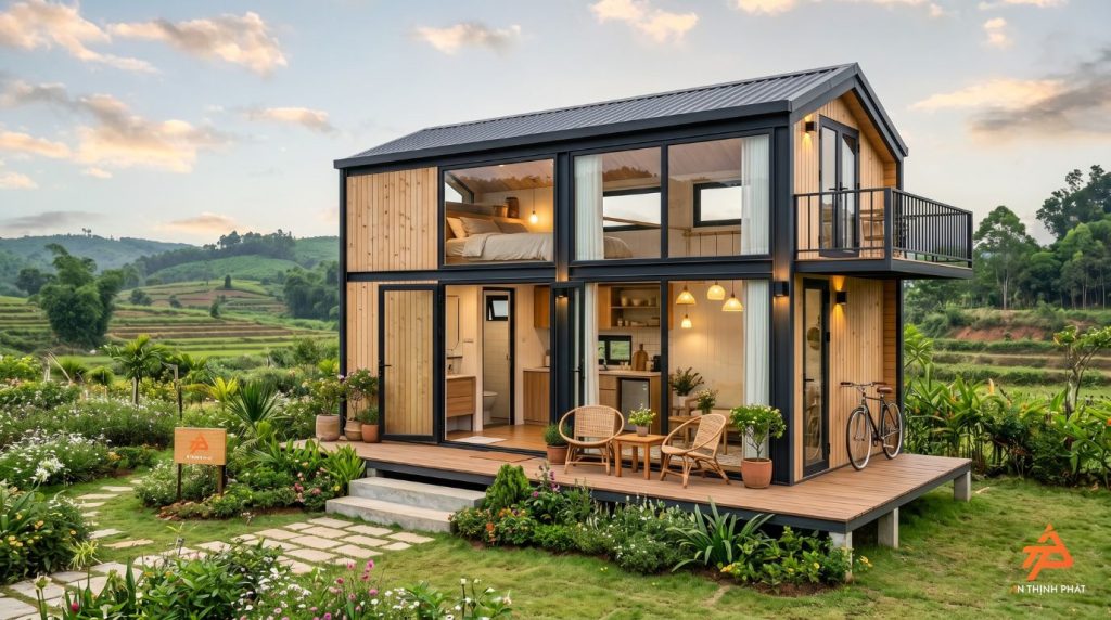 10+ Mẫu nhà lắp ghép giá 200 triệu đẹp, hiện đại 2026 4 Nhà lắp ghép giá 200 triệu homestay mini - Nội thất An Thịnh Phát
