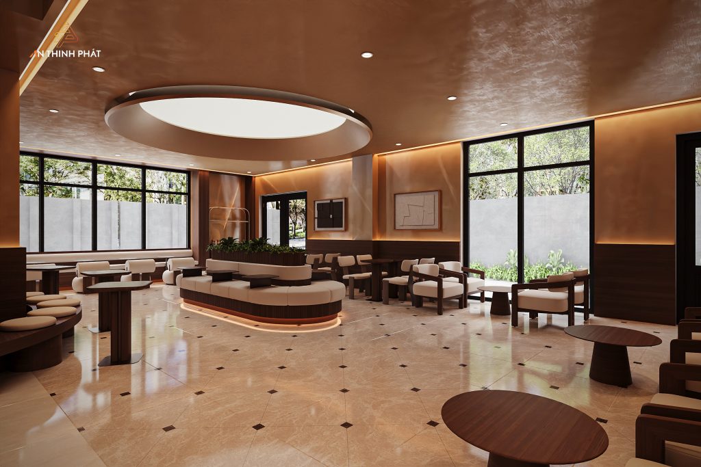 HEY TEA - 650 m² - Phong Cách Hiện Đại Tối Giản Sang Trọng 8 Thiết kế khu vực bên trong quán cafe