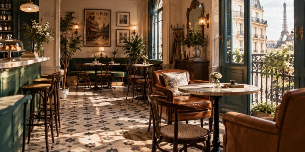 Phong Cách Retro Pháp Là Gì? Đặc Trưng & Mẫu Thiết Kế Đẹp 2 Không gian quán cafe phong cách Retro Pháp