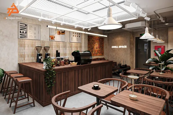 Góc quầy bar trong không gian cafe Chill Space 70m²